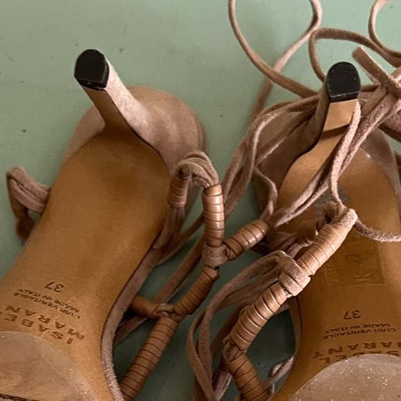Isabel Marant Arja Brown Leather Lace Up Suede Heels Sandals 37 New $990 - Picture 9 of 16